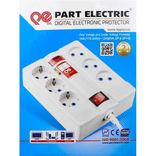 محافظ ولتاژ 6 خانه پارت الکتریک کابل 3 متری دیجیتال