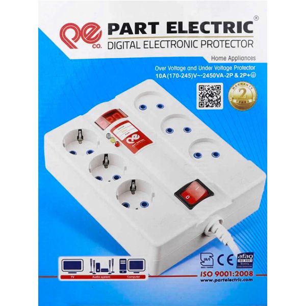 محافظ ولتاژ 6 خانه پارت الکتریک کابل 5 متری دیجیتال